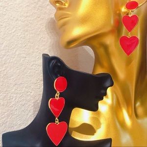 Lightweight Red Enamel Hearts Love Dangle Earrings